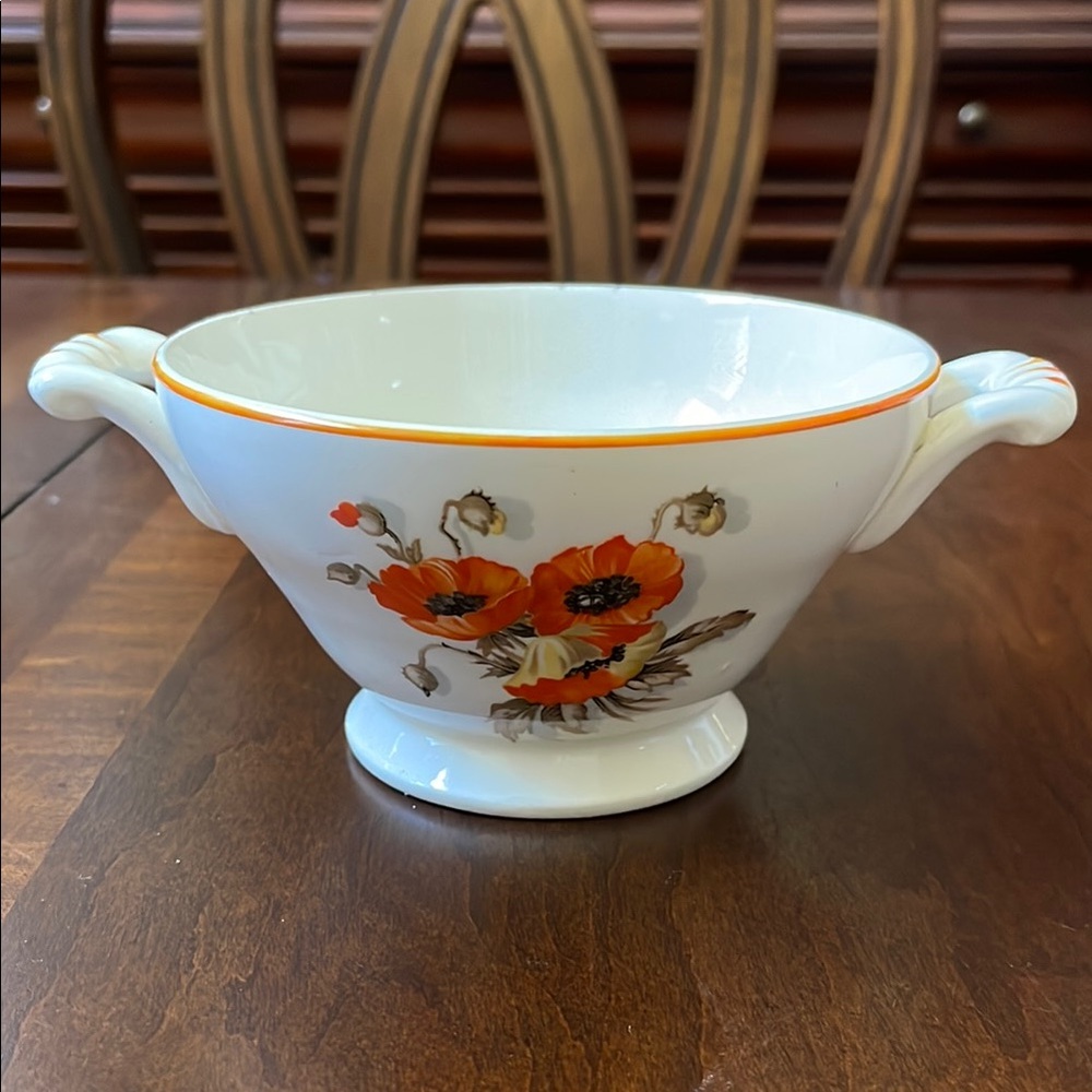 Vintage 1960’s Edwin Knowles China semi vitreous Poppies double handle bowl